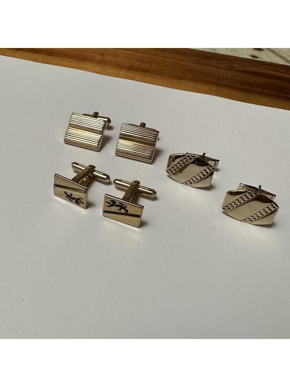Lot Of 3 Men’s Jewelry Bullet Back Cufflinks Gold Tone 2 Signed Hickok